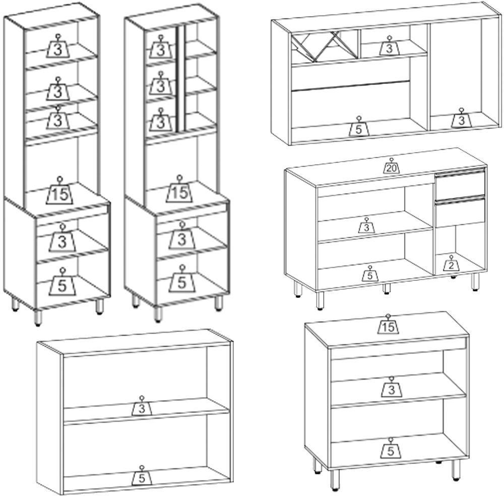 Cozinha Modulada 6 Pecas 320 Cm Raven Freijo Off White Pln Freijo Off White - 6