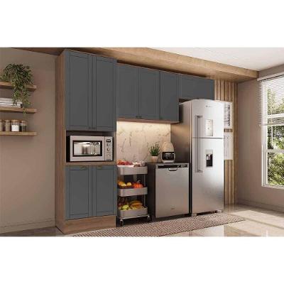 Cozinha Completa Bella 8 Portas MDF 120cm Cinza Nogal com Torre Quente e Aéreos