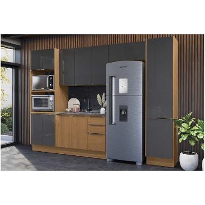 Cozinha Completa Vibra 12 Portas 3 Gavetas MDF 120cm Grafite e Canela