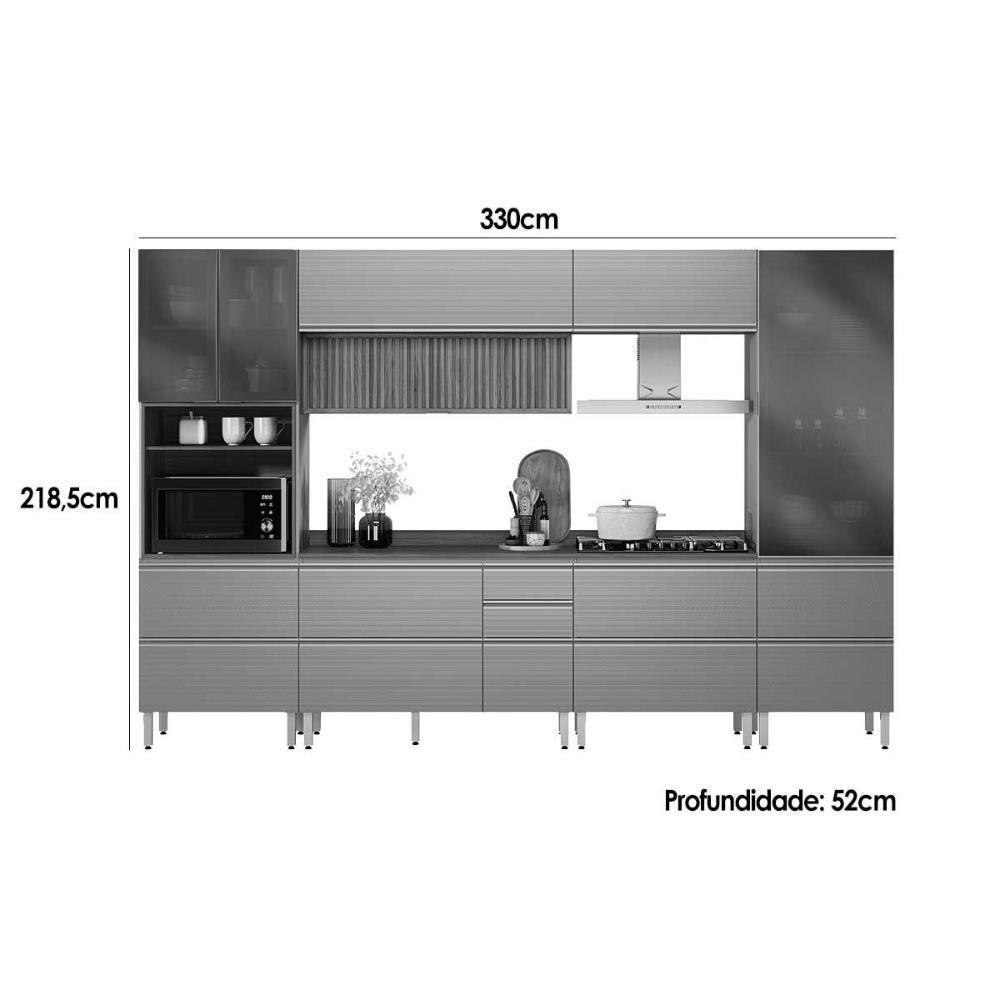 Cozinha Completa Proença 6 Peças (2aéreos+2balcões+1paneleiro+1cristaleira) C6p105 Nogueira-carbono Prime Tx - Demóbile - 3