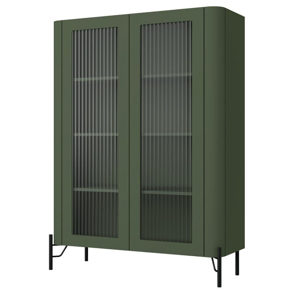 Cristaleira Sala De Jantar 2 Portas Vidro Pés Industrial Preto Naim I03 Musgo - Lyam Decor - 4