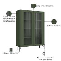 Cristaleira Sala De Jantar 2 Portas Vidro Pés Industrial Preto Naim I03 Musgo - Lyam Decor - 2