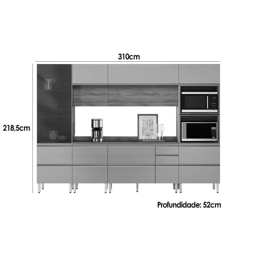 Cozinha Completa Proença 6 Peças (2aéreos+2balcões+1torrequente+1cristaleira) C6p94 Nogueira-carbono Prime Tx - Demóbile - 5