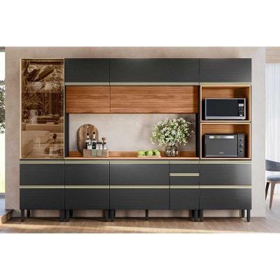 Cozinha Completa Proença 6 Peças (2aéreos+2balcões+1torrequente+1cristaleira) C6p94 Nogueira-carbono Prime Tx - Demóbile