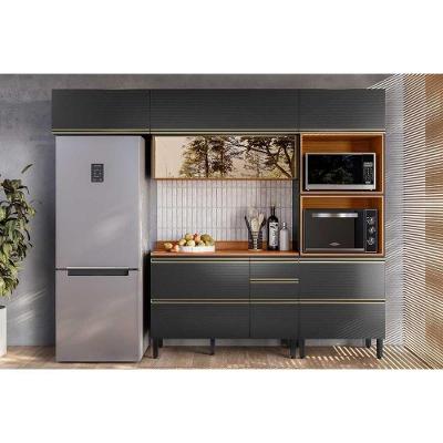 Cozinha Completa Proença 4 Peças (2aéreos+1balcão+1torrequente) C4p200 Nogueira-carbono Prime Tx - Demóbile