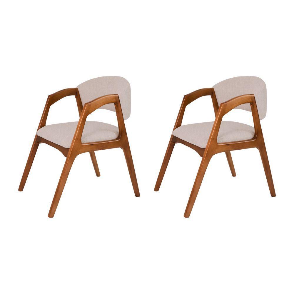 Conjunto Com 2 Cadeiras De Jantar Estofada Gabriela Cerejeira Linho Bege - 1