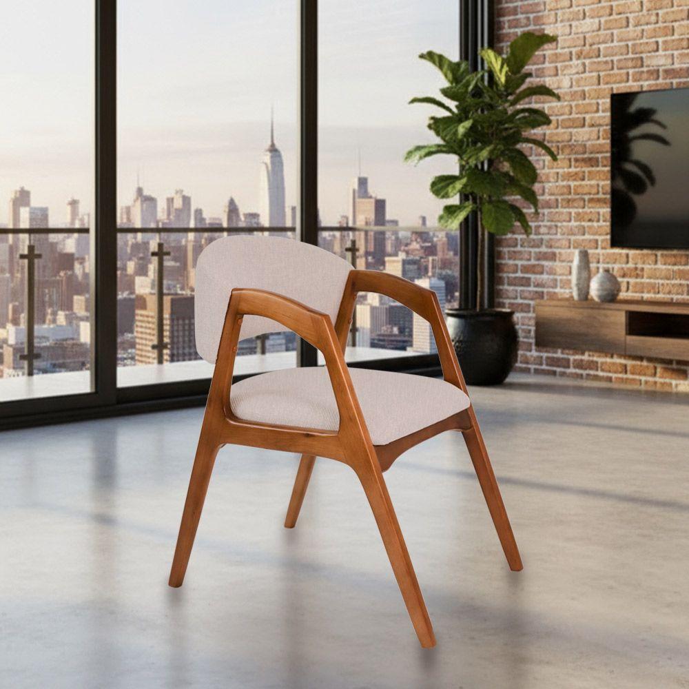 Conjunto Com 2 Cadeiras De Jantar Estofada Gabriela Cerejeira Linho Bege - 2