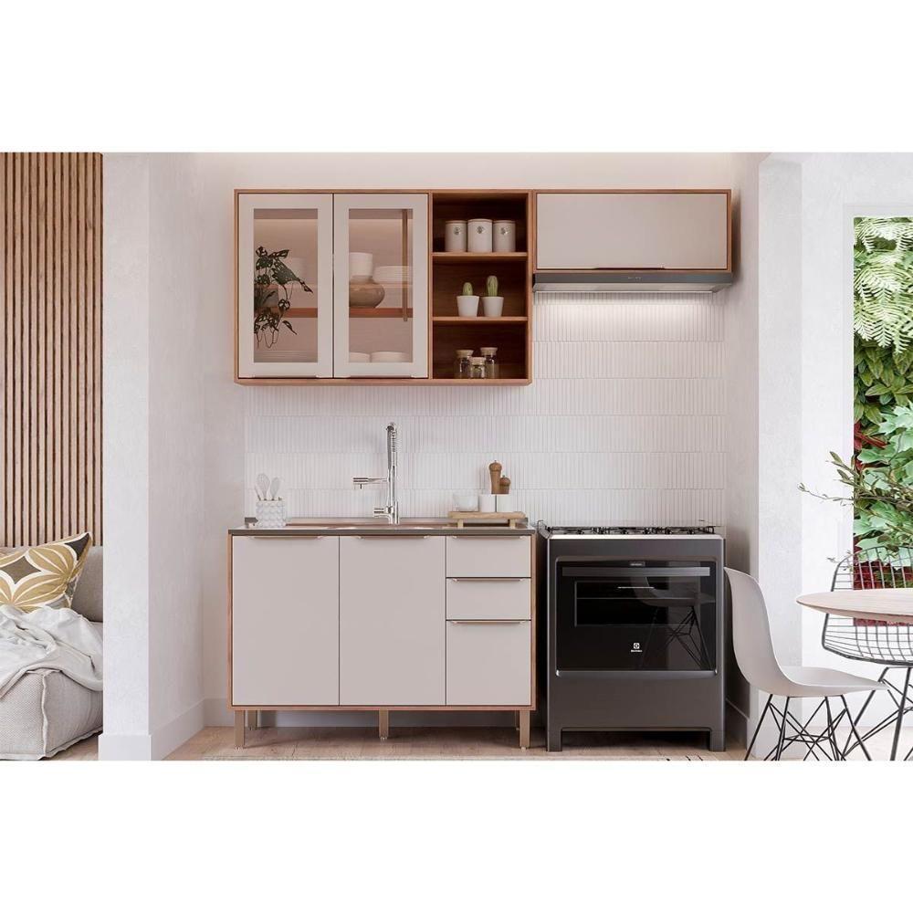 Cozinha Completa Brilhante 3 Peças (2aéreos+1balcão) C3p54 Cinamomo-off White - Mgm - 1
