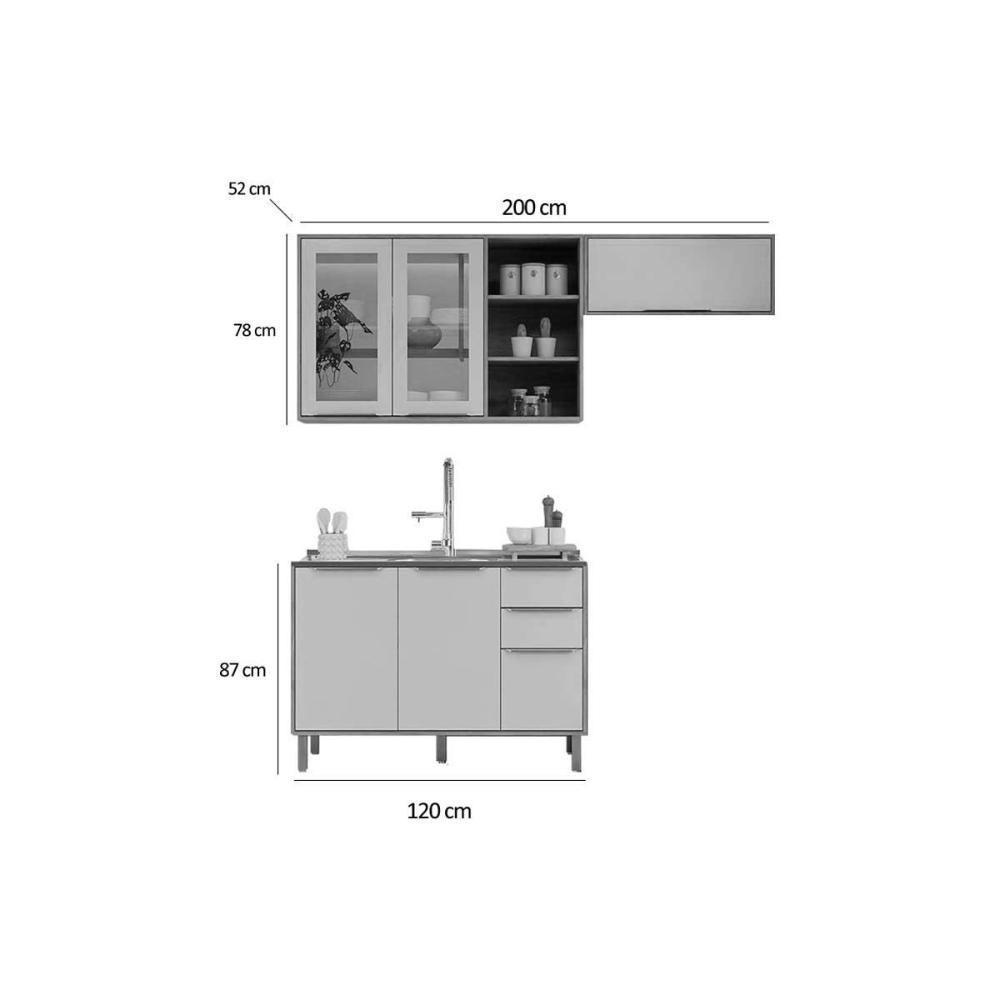 Cozinha Completa Brilhante 3 Peças (2aéreos+1balcão) C3p54 Cinamomo-off White - Mgm - 2