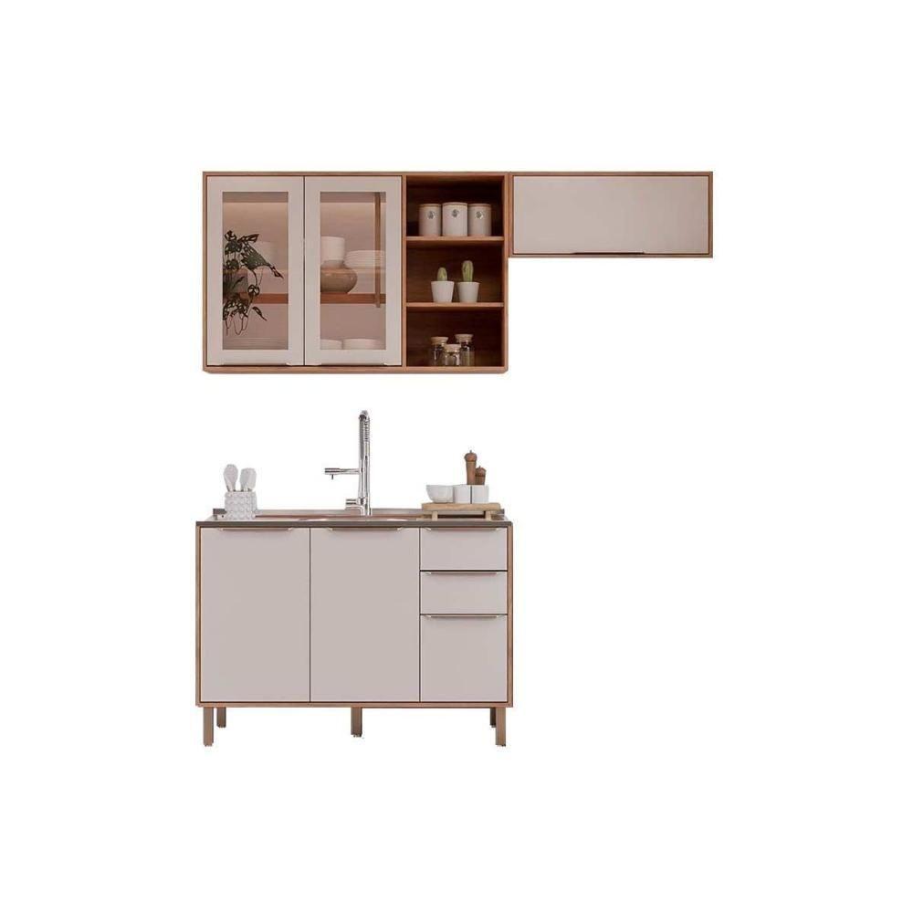 Cozinha Completa Brilhante 3 Peças (2aéreos+1balcão) C3p54 Cinamomo-off White - Mgm - 5