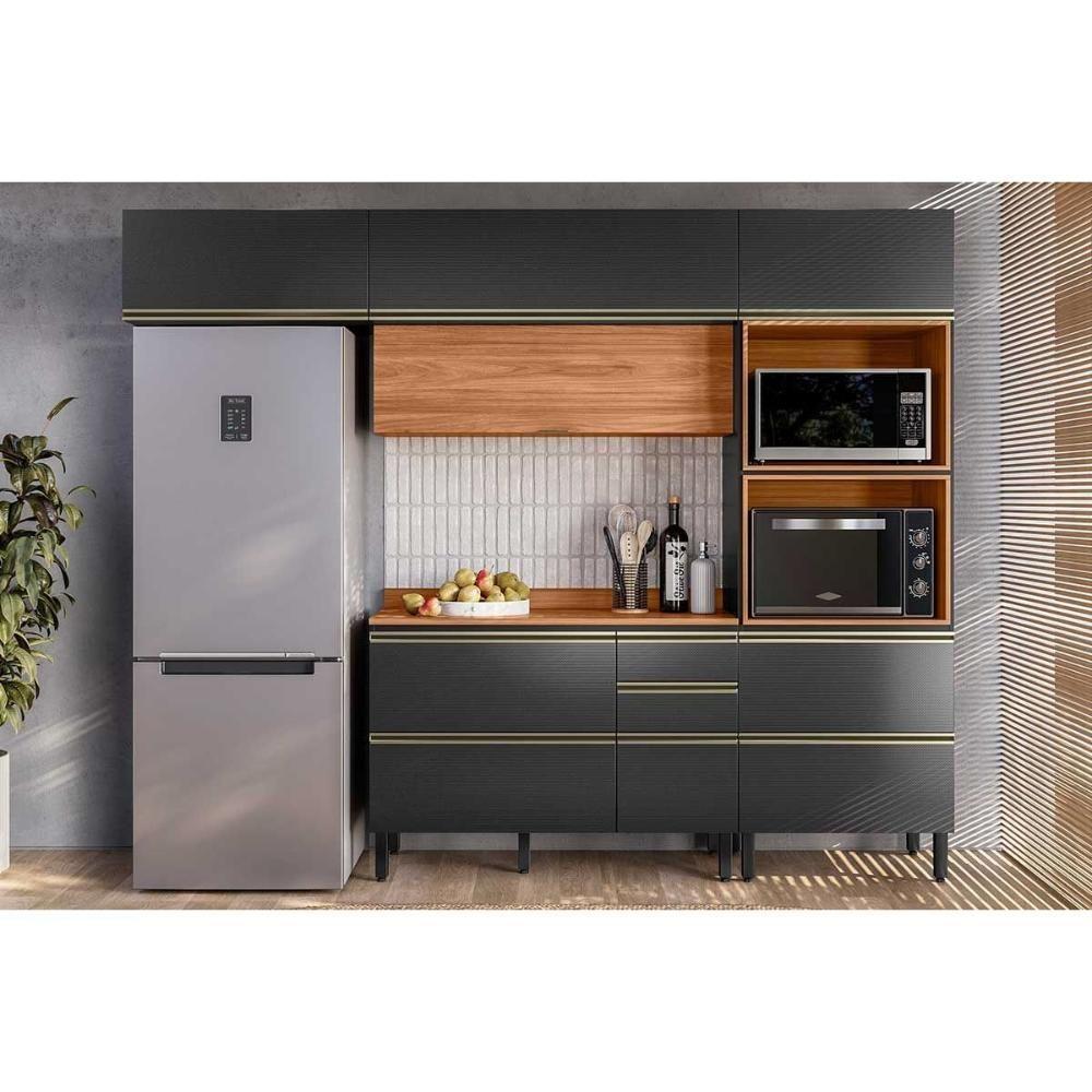 Cozinha Completa Proença 4 Peças (2aéreos+1balcão+1torrequente) C4p199 Nogueira-carbono Prime Tx - Demóbile - 1
