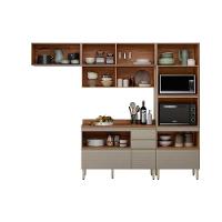 Cozinha Completa Proença 4 Peças (2aéreos+1balcão+1torrequente) C4p199 Nogueira-carbono Prime Tx - Demóbile