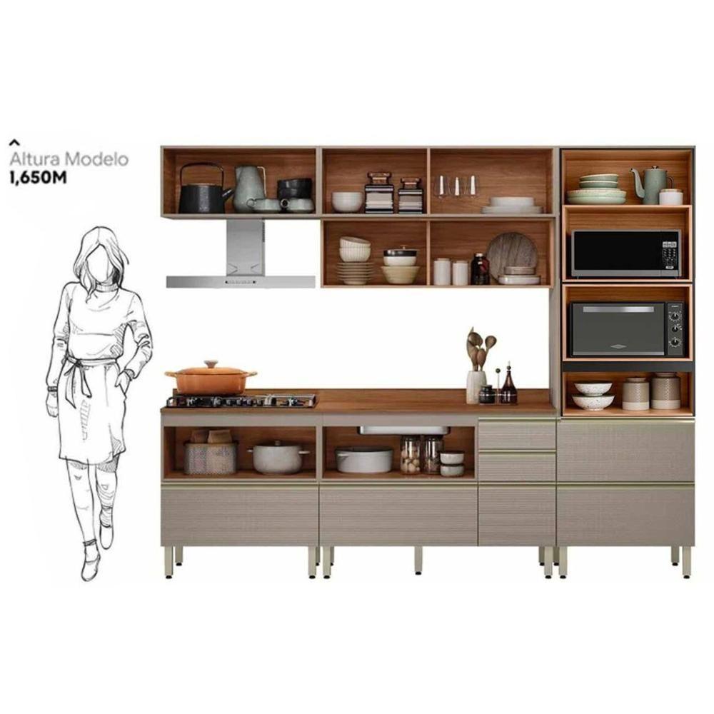 Cozinha Completa Proença 5 Peças (2aéreos+2balcões+1torrequente) C5p126 Nogueira-carbono Prime Tx - Demóbile - 4