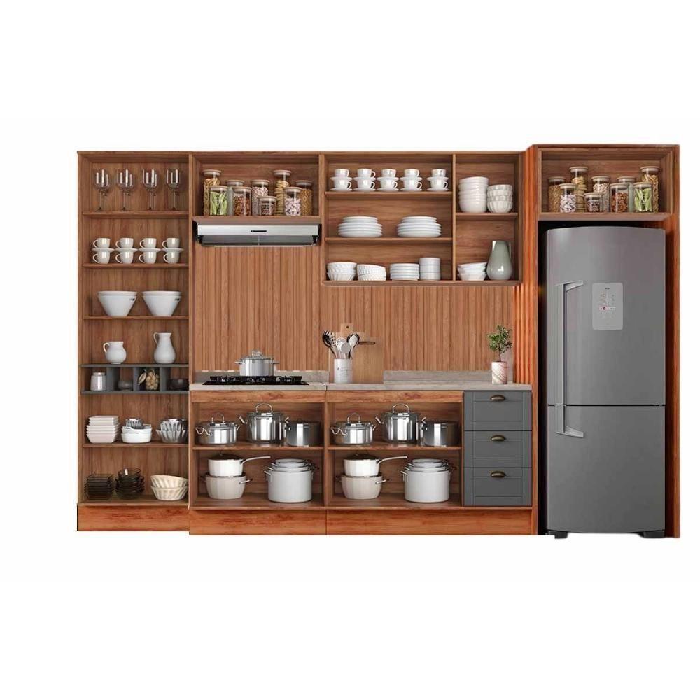 Cozinha Completa Bella 13 Peças (3aéreos+2balcões+1cristaleira+7complementos) C13p2 Nogal-cinza - Carraro - 3