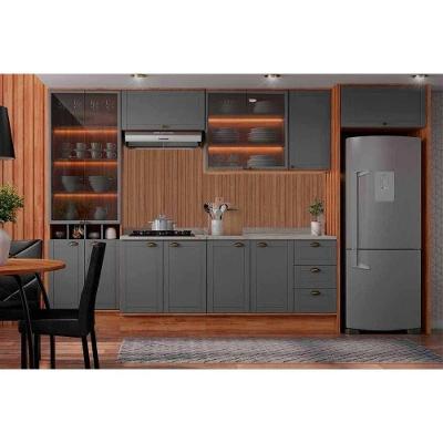 Cozinha Completa Bella 13 Peças (3aéreos+2balcões+1cristaleira+7complementos) C13p2 Nogal-cinza - Carraro