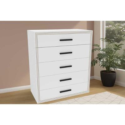 Cômoda Solteiro Valência 5 Gavetas MDF Puxador Plástico Branco para Dormitório