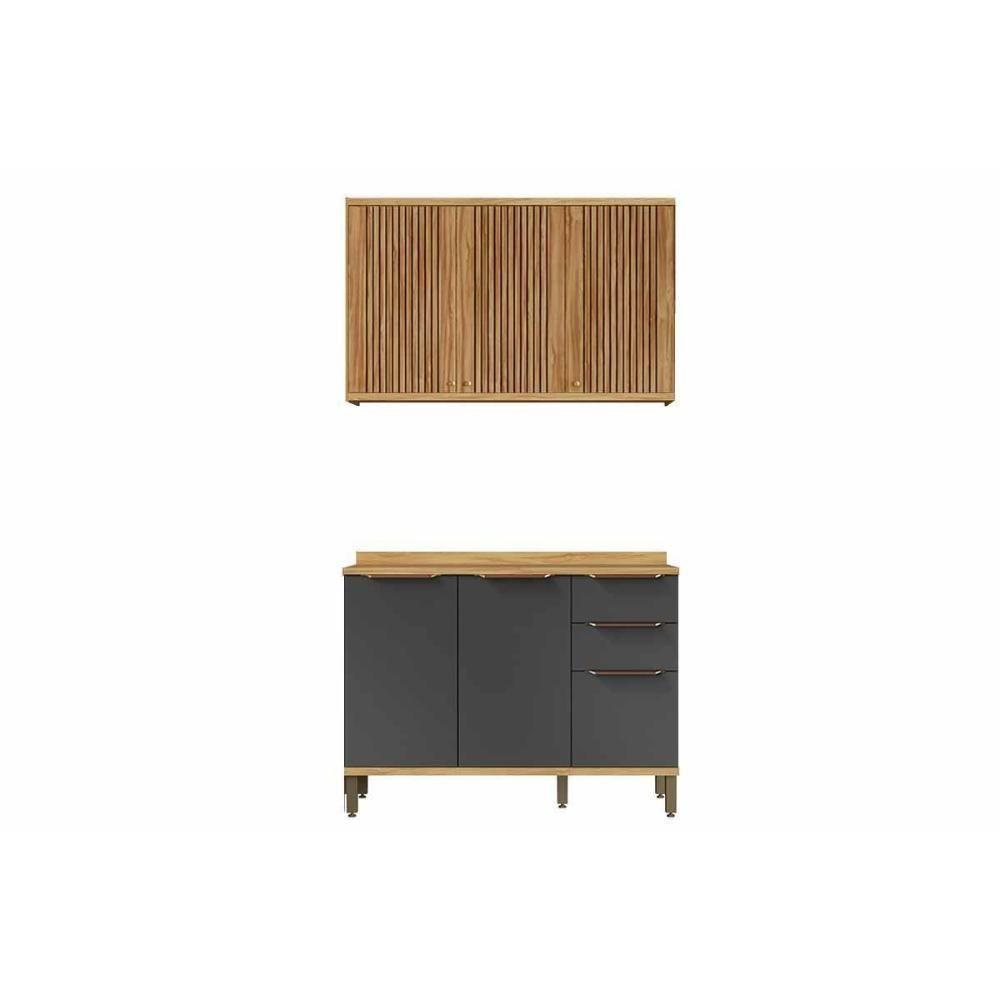 Cozinha Completa Sauvignon 2 Peças (1aéreo+1balcão) C2p61 Amendoa-grafite - Ronipa - 1