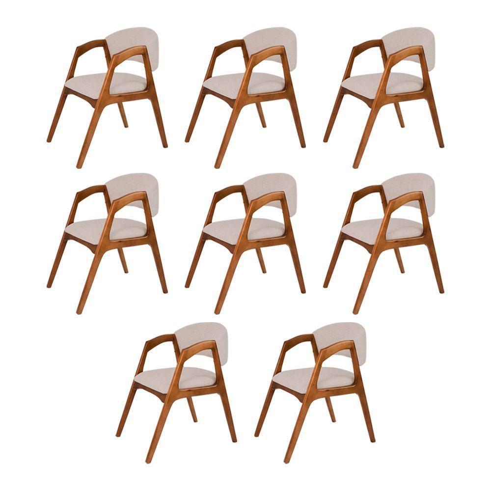 Conjunto Com 8 Cadeiras De Jantar Estofada Gabriela Cerejeira Linho Bege - 1