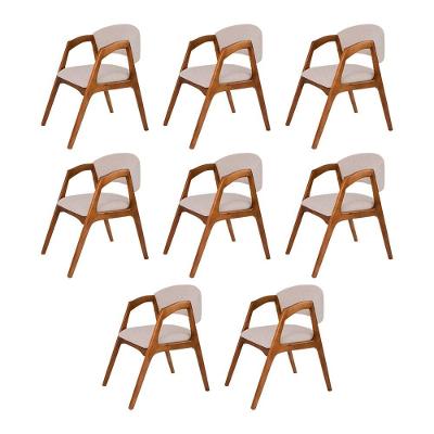 Conjunto Com 8 Cadeiras De Jantar Estofada Gabriela Cerejeira Linho Bege