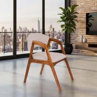 Conjunto Com 8 Cadeiras De Jantar Estofada Gabriela Cerejeira Linho Bege - 2