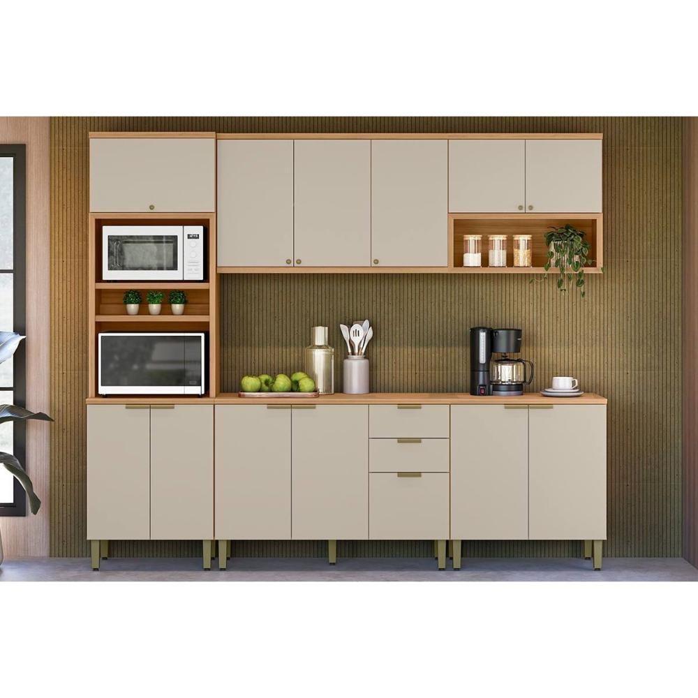 Cozinha Modulada Completa Selene 5 Peças (2aéreos+2balcões+1paneleiro) Cp03 Jequitiba-off White Fosco - Linea Brasil - 1