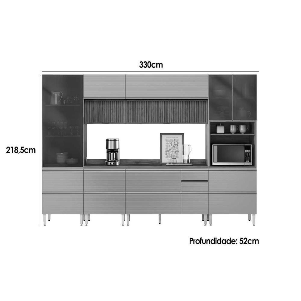 Cozinha Completa Proença 6 Peças (2aéreos+2balcões+1paneleiro+1cristaleira) C6p99 Nogueira-carbono Prime Tx - Demóbile - 3