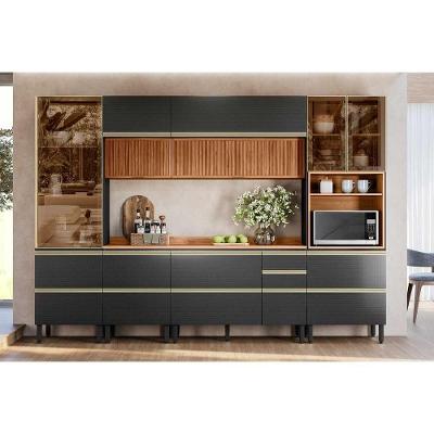 Cozinha Completa Proença 6 Peças (2aéreos+2balcões+1paneleiro+1cristaleira) C6p99 Nogueira-carbono Prime Tx - Demóbile