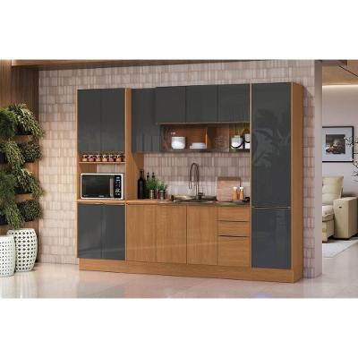 Cozinha Completa Vibra 7 Peças (2aéreos+2balcões+2paneleiros+1complemento) C7p109 Canela-grafite Lacca - Kappesberg