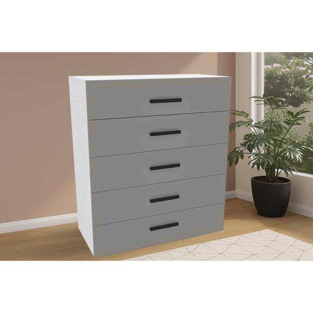 Cômoda Solteiro Valência C- 5 Gavetas Branco-cinza - Politorno - 1
