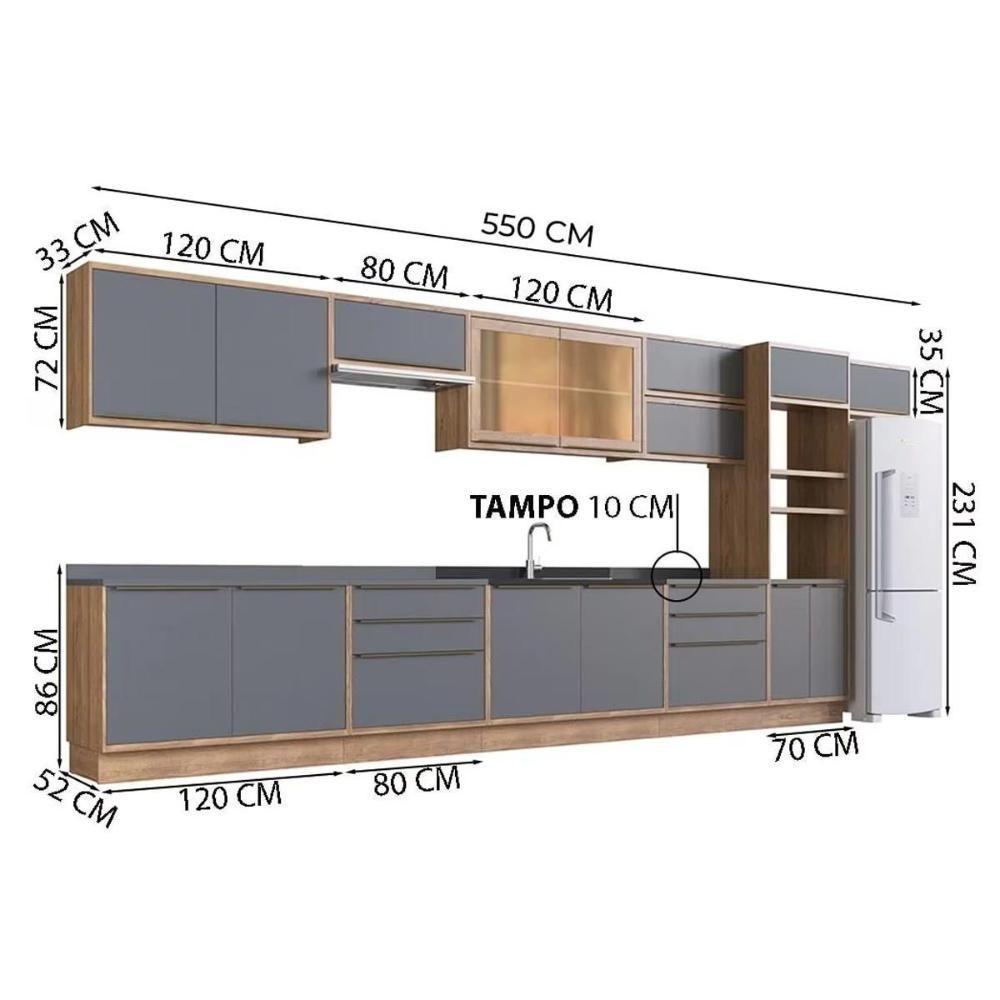 Cozinha Completa Versalis 14 Peças (6aéreos+4balcões+1torrequente+3complementos) C14p166 Freijo-grafite - Herval - 2