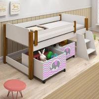 Cama Naty Branco/Mel Com 2 Nichos Adesivadas Rosa E Escadinha - 1