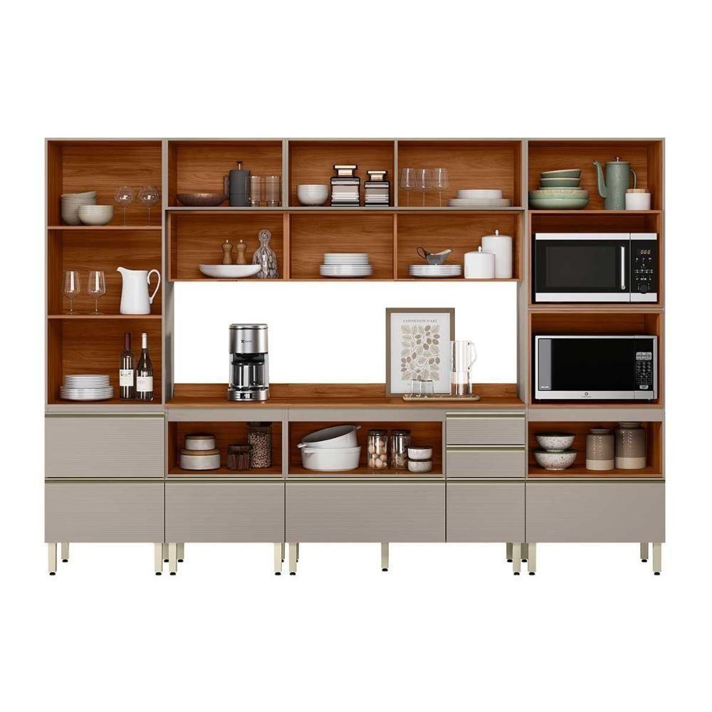 Cozinha Completa Proença 6 Peças (2aéreos+2balcões+1torrequente+1cristaleira) C6p94 Nogueira Touch-nude Prime - Demóbile - 4