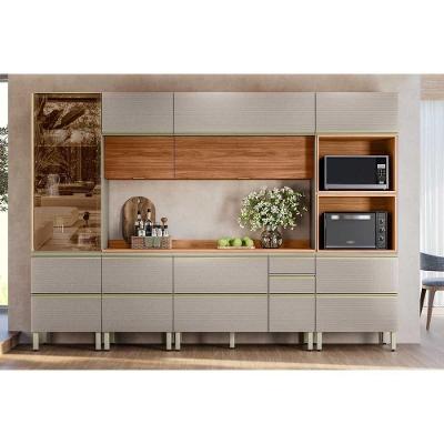 Cozinha Completa Proença 6 Peças (2aéreos+2balcões+1torrequente+1cristaleira) C6p94 Nogueira Touch-nude Prime - Demóbile