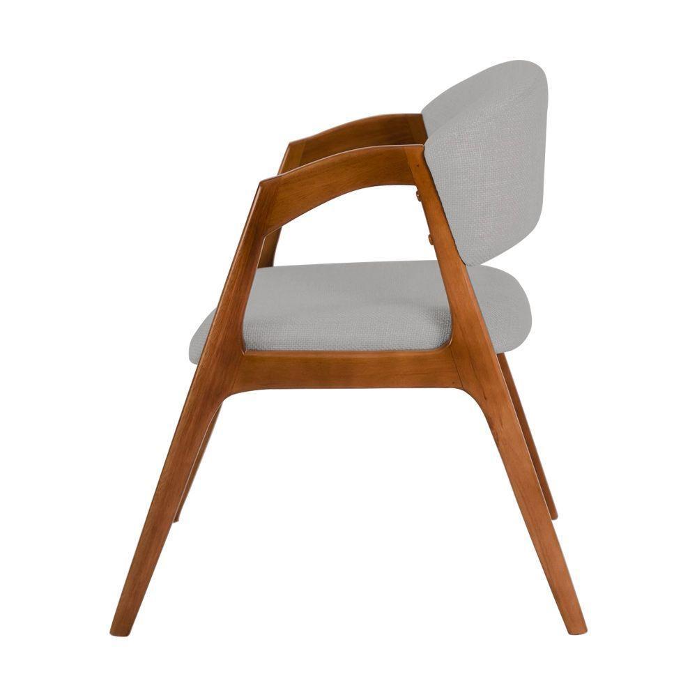 Conjunto Com 2 Cadeiras De Jantar Gabriela Em Madeira E Mdf Cerejeira Linho Cinza Prata - 6