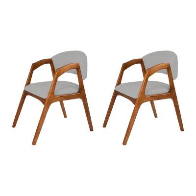 Conjunto Com 2 Cadeiras De Jantar Gabriela Em Madeira E Mdf Cerejeira Linho Cinza Prata
