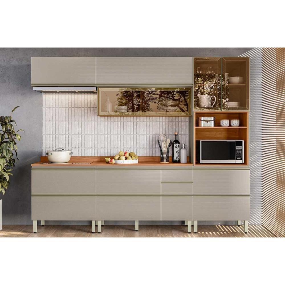 Cozinha Completa Proença 5 Peças (2aéreos+2balcões+1paneleiro) C5p124 Nogueira Touch-nude Prime - Demóbile - 1