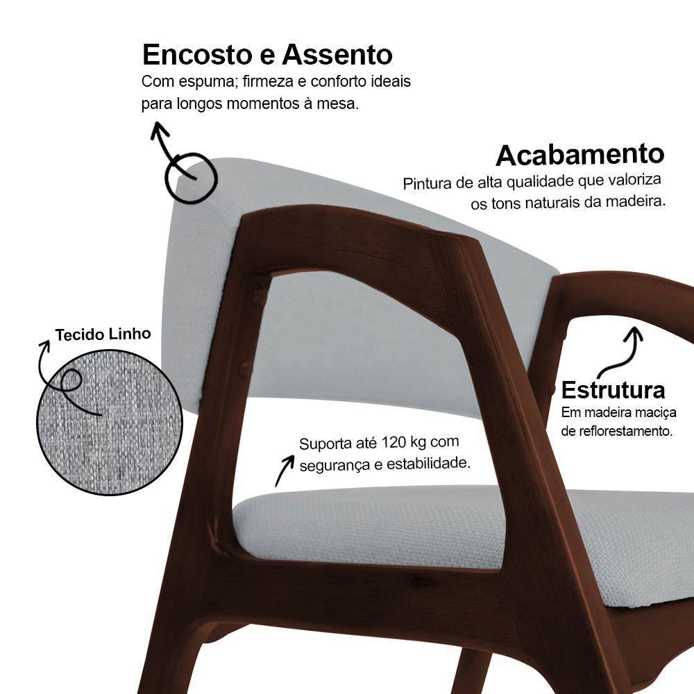 Conjunto Com 4 Cadeiras De Jantar Estofada Gabriela Castanho Linho Cinza - 3