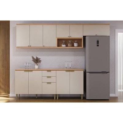 Cozinha Modulada Completa Selene 5 Peças (3aéreos+2balcões) Cp16 Jequitiba-off White Fosco - Linea Brasil
