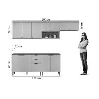 Cozinha Modulada Completa Selene 5 Peças (3aéreos+2balcões) Cp16 Jequitiba-off White Fosco - Linea Brasil