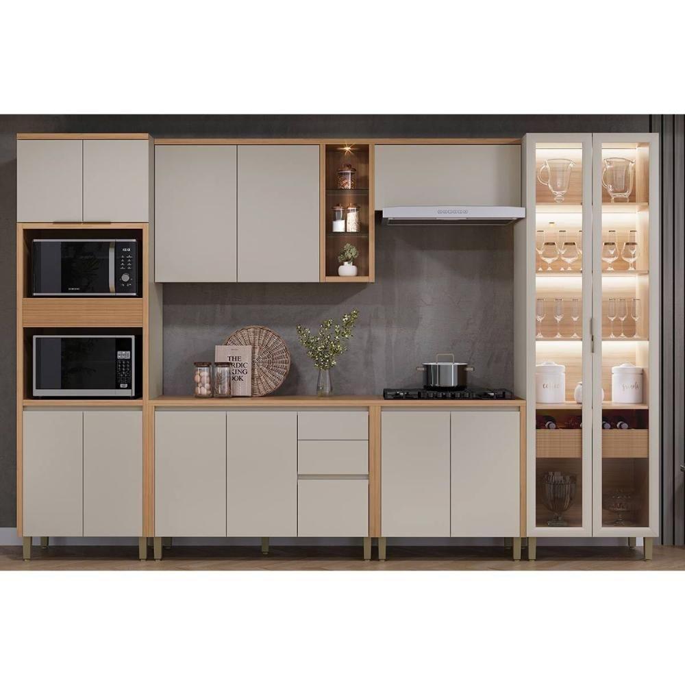 Cozinha Completa Allure 6 Peças (2aéreos+2balcões+1cristaleira+1torrequente) Cp03 Jequitiba-gris Fosco - Linea Brasil - 1