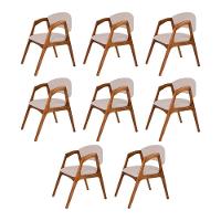 Conjunto Com 8 Cadeiras De Jantar Gabriela Em Madeira E Mdf Cerejeira Linho Bege - 1