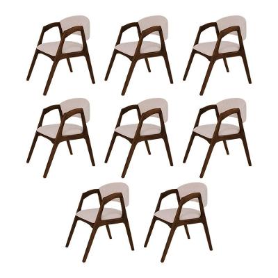 Conjunto Com 8 Cadeiras De Jantar Estofada Gabriela Em Madeira E Mdf Mel Linho Bege