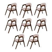 Conjunto Com 8 Cadeiras De Jantar Estofada Gabriela Em Madeira E Mdf Mel Linho Bege - 1