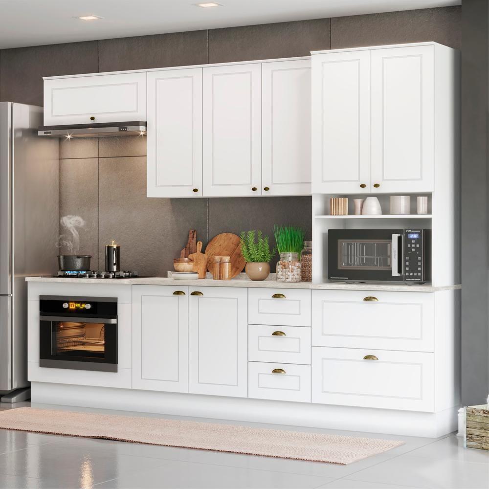 Cozinha Modulada 7 Pecas 272 Cm Ce790 Americana Branco Calcare Henn Branco Calcare - 6