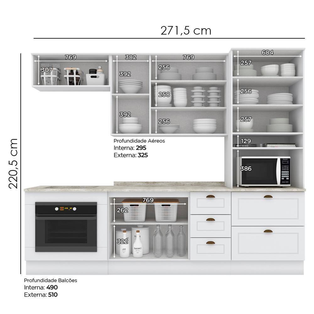 Cozinha Modulada 7 Pecas 272 Cm Ce790 Americana Branco Calcare Henn Branco Calcare - 9