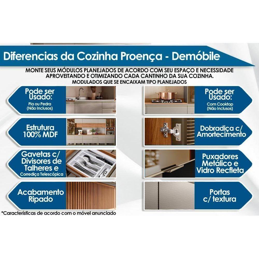 Cozinha Completa Proença 3 Peças (2aéreos+1torrequente) C3p64 Nogueira Touch-nude Prime - Demóbile - 2
