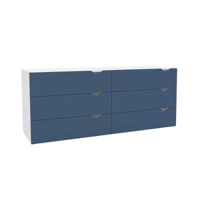 Cômoda Porto 6 Gavetas MDF Puxador MDF Branco Azul para Quarto