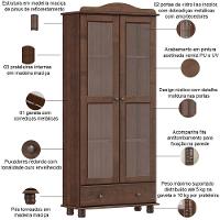 Cristaleira Rústica Para Sala De Jantar Bar 2 Portas 1 Gaveta Lazuli F06 Café - Lyam Decor