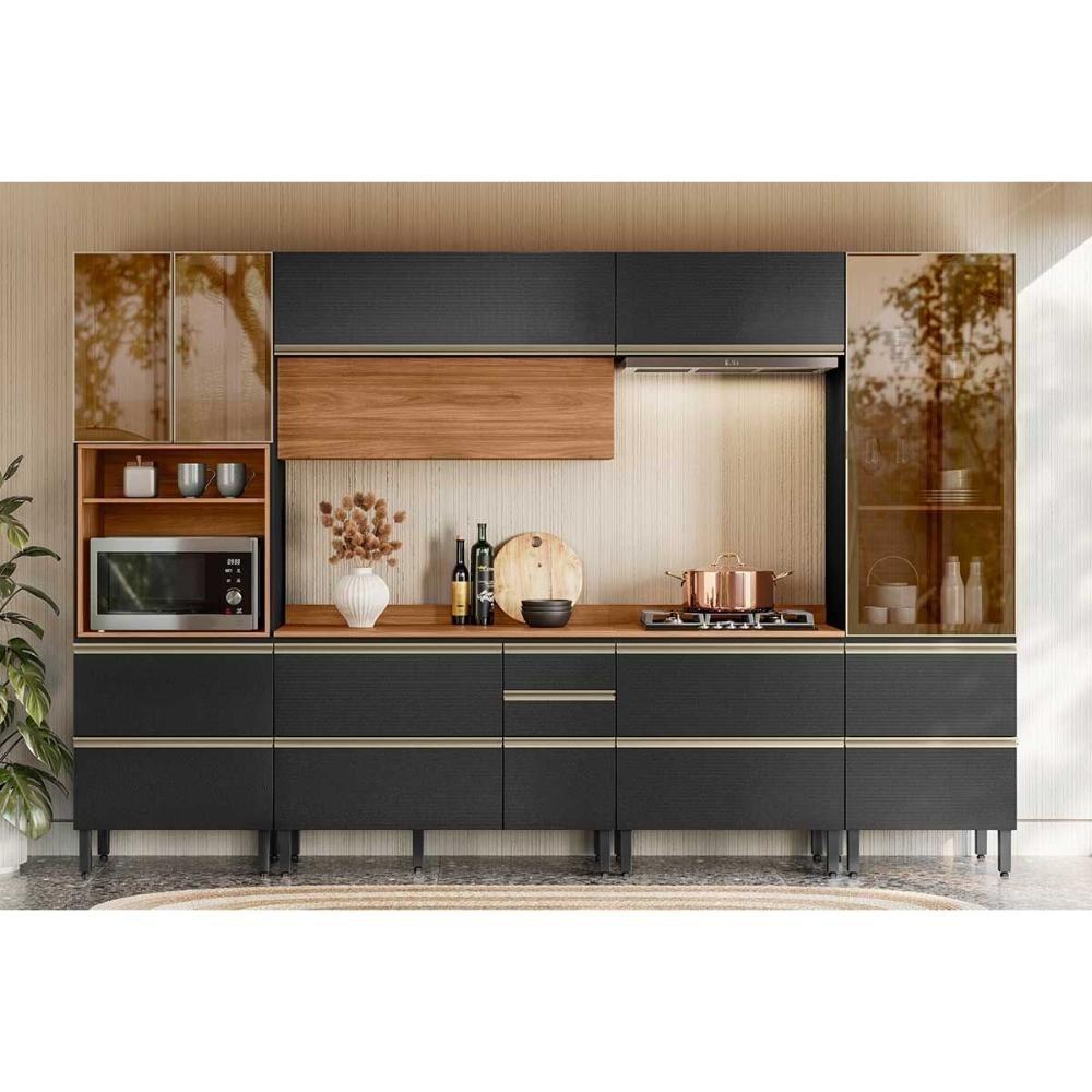 Cozinha Completa Proença 6 Peças (2aéreos+2balcões+1paneleiro+1cristaleira) C6p103 Nogueira-carbono Prime Tx - Demóbile - 1