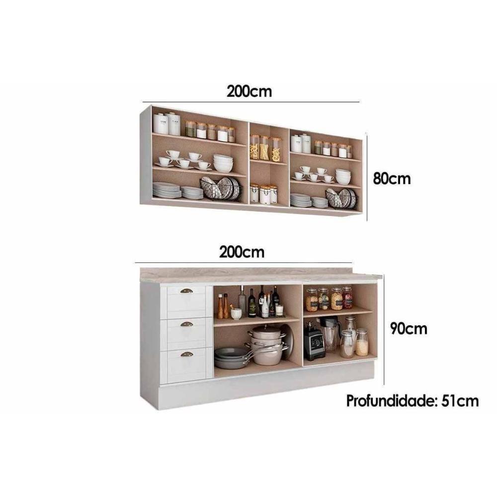 Cozinha Completa Bella 4 Peças (2aéreos+2balcões) C4p214 Branco - Carraro - 2